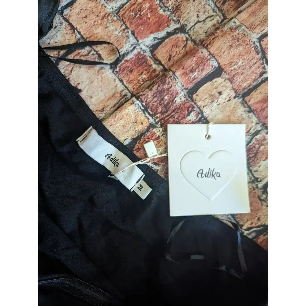 NWT Adika  Black Bodysuit with Satin Puffy Sleeves Size M